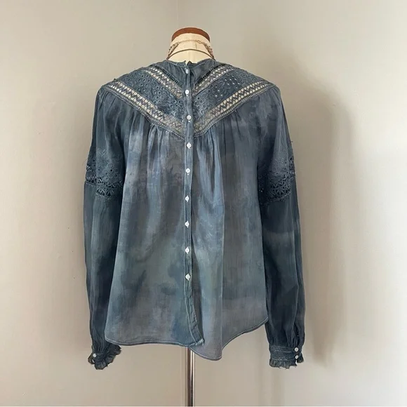 Grunge girly Free People Victorian Abigail hand dyed blue top Small EUC - Picture 6 of 9